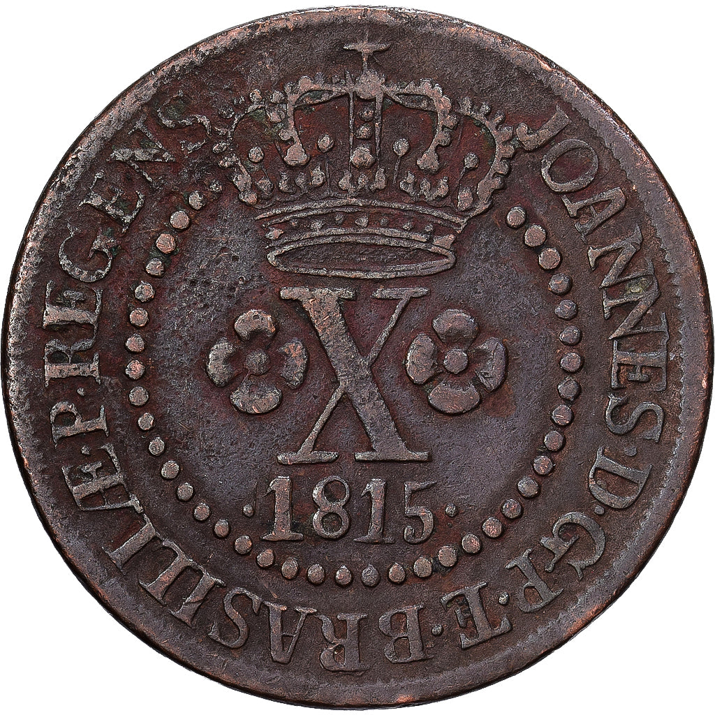 Brazil, Joao, 10 Reis, 1815, Bahia, Copper, EF(40-45), KM:232.2