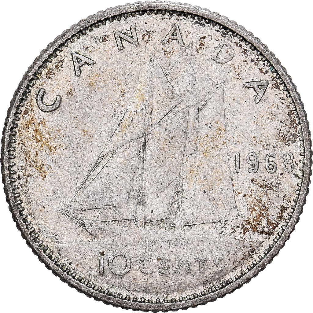 Canadá, Elizabeth II, 10 Cents, 1968, Royal Canadian Mint, Níquel, BC+, KM:72a