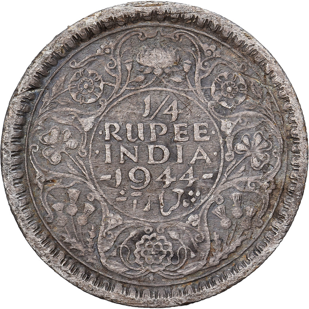 India-Brits, George VI, 1/4 Rupee, 1944, Bombay, Zilver, FR, KM:547