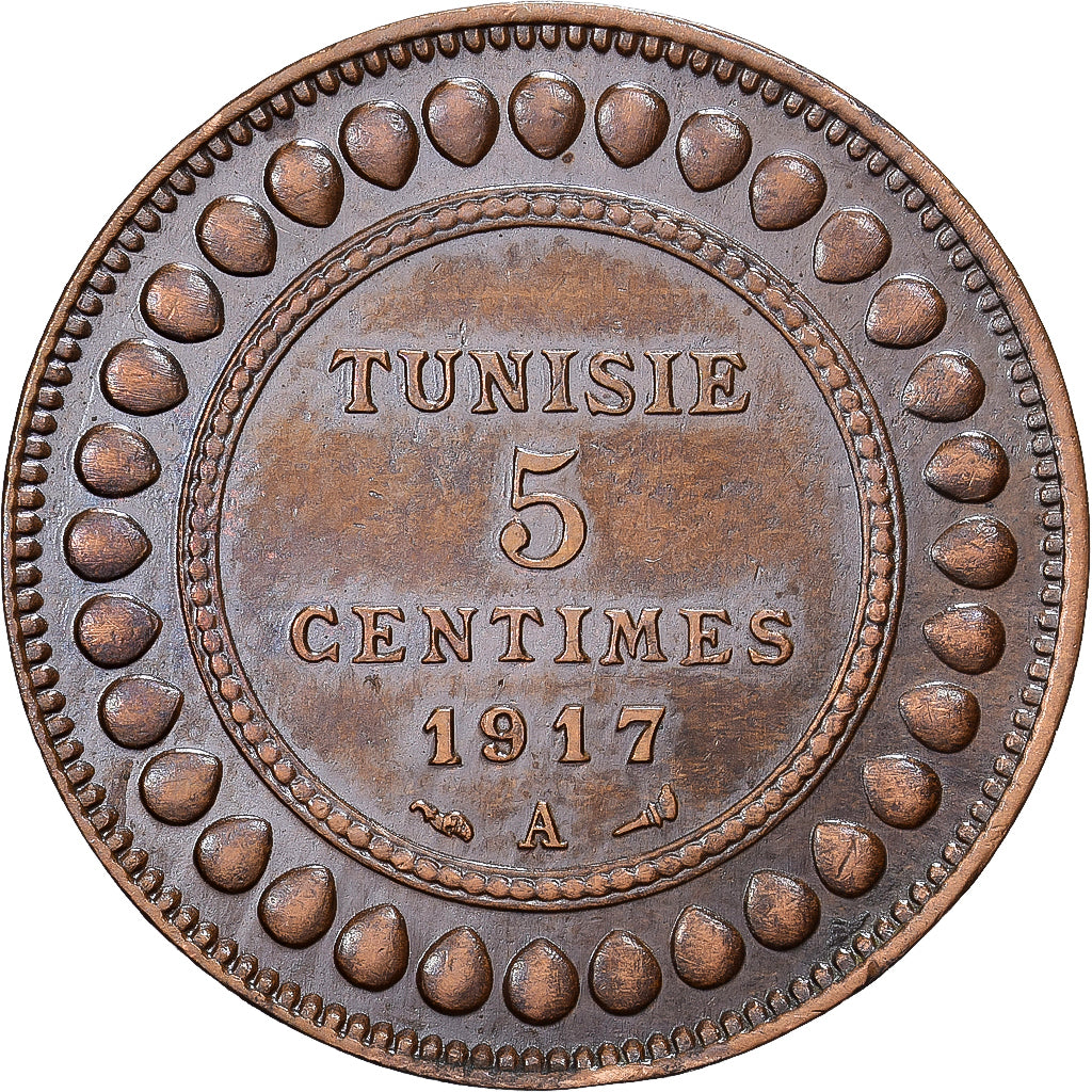 Tunisia, French protectorate, 5 Centimes, 1917, Paris, Brązowy, AU(50-53)