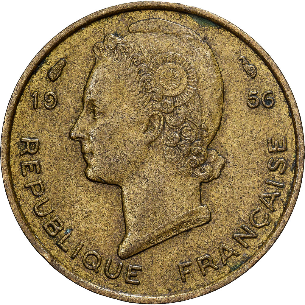 French West Africa, 5 Francs, 1956, Aluminum-Bronze, EF(40-45), KM:5