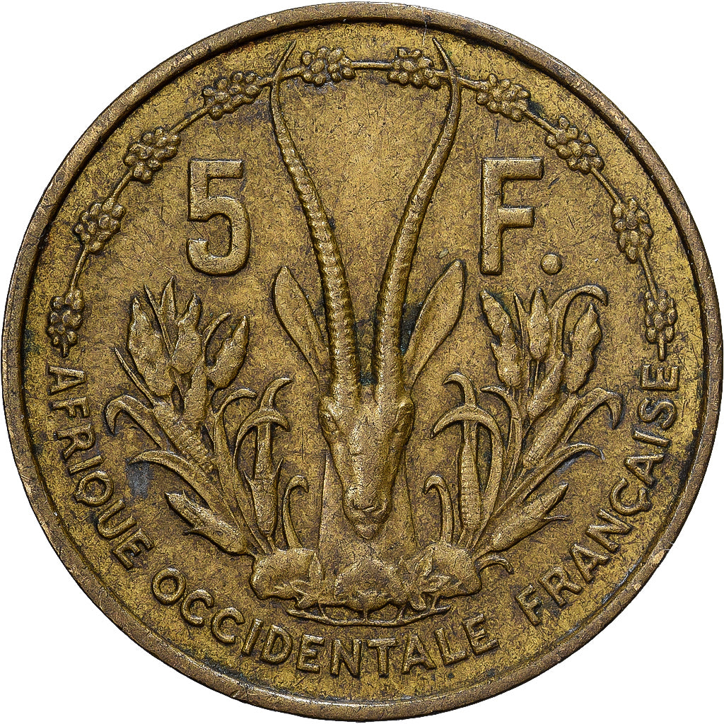 French West Africa, 5 Francs, 1956, Aluminum-Bronze, EF(40-45), KM:5