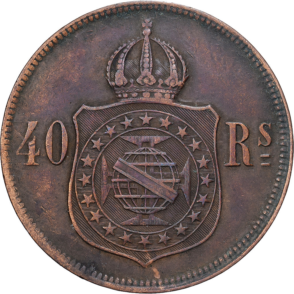 Brasil, Pedro II, 40 Reis, 1874, Bronce, MBC, KM:479