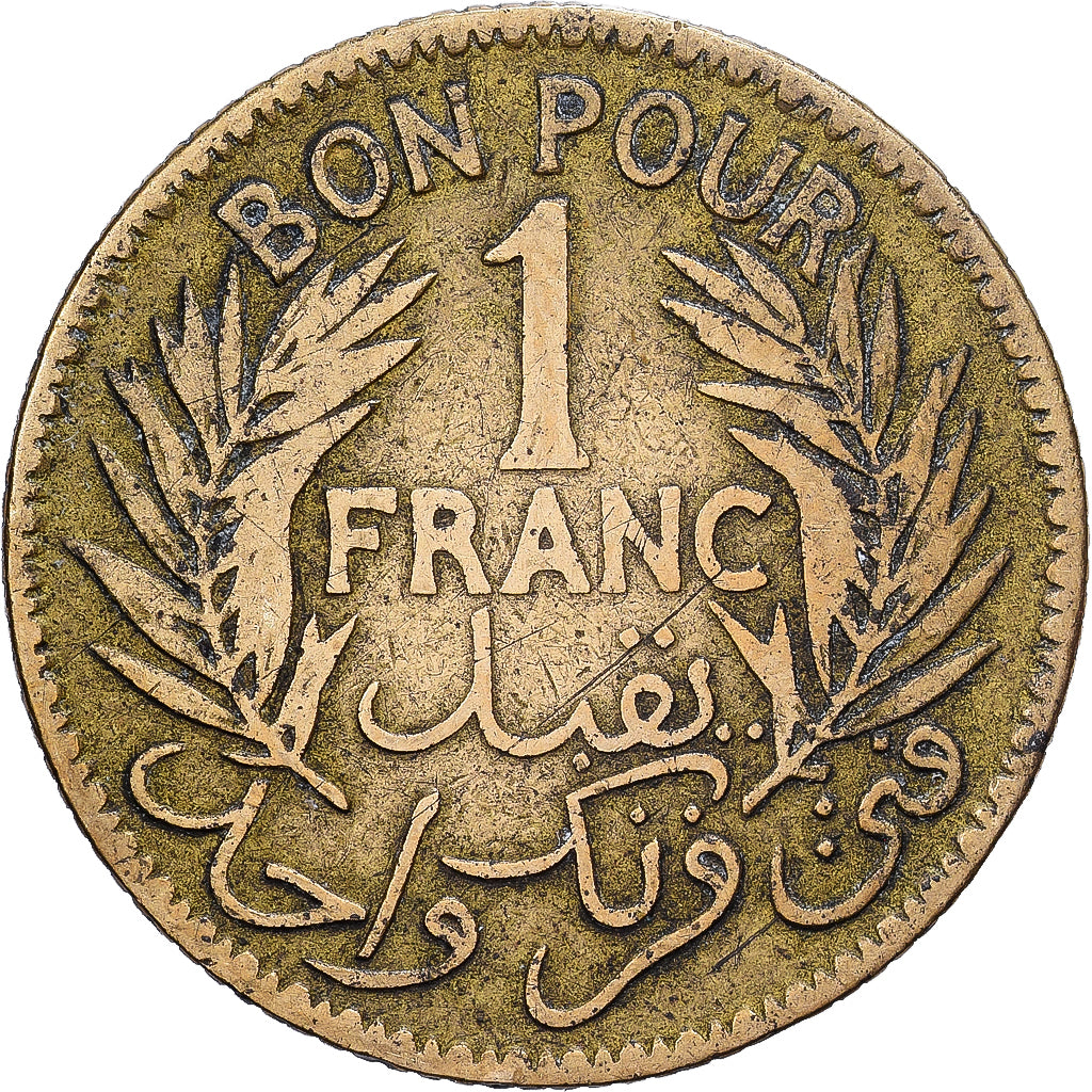 Tunisië, 1 Franc, 1921, Aluminum-Bronze, FR+