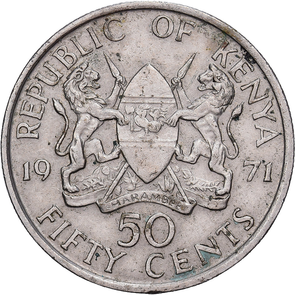 Kenya, 50 Cents, 1971, Cupro-nickel, TB+, KM:13