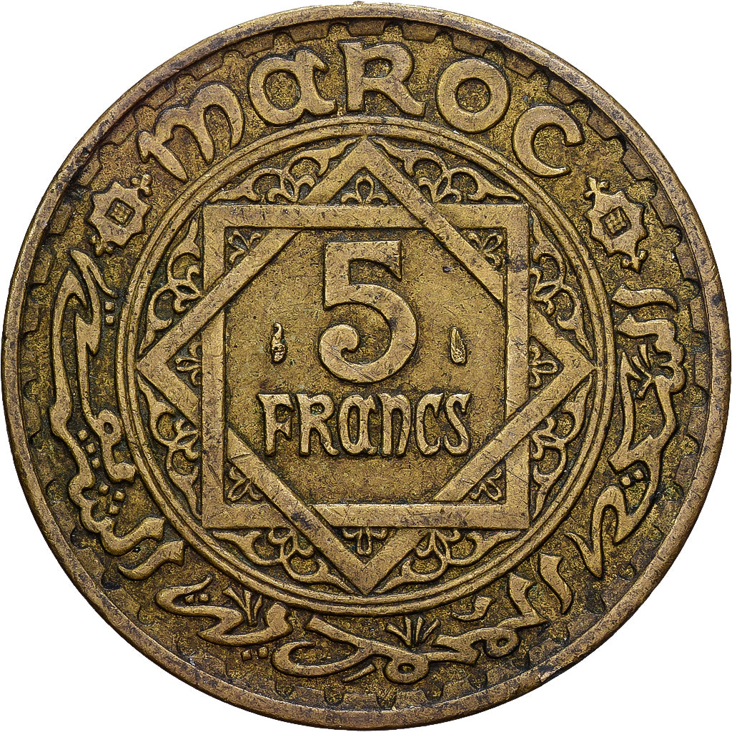 Marokko, 5 Francs, 1945/AH1365, Aluminum-Bronze, S+