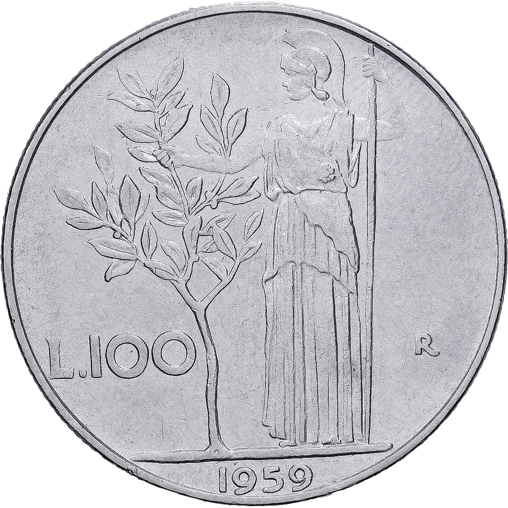 Włochy, 100 Lire, 1959, Rome, Stal nierdzewna, EF(40-45), KM:96.1