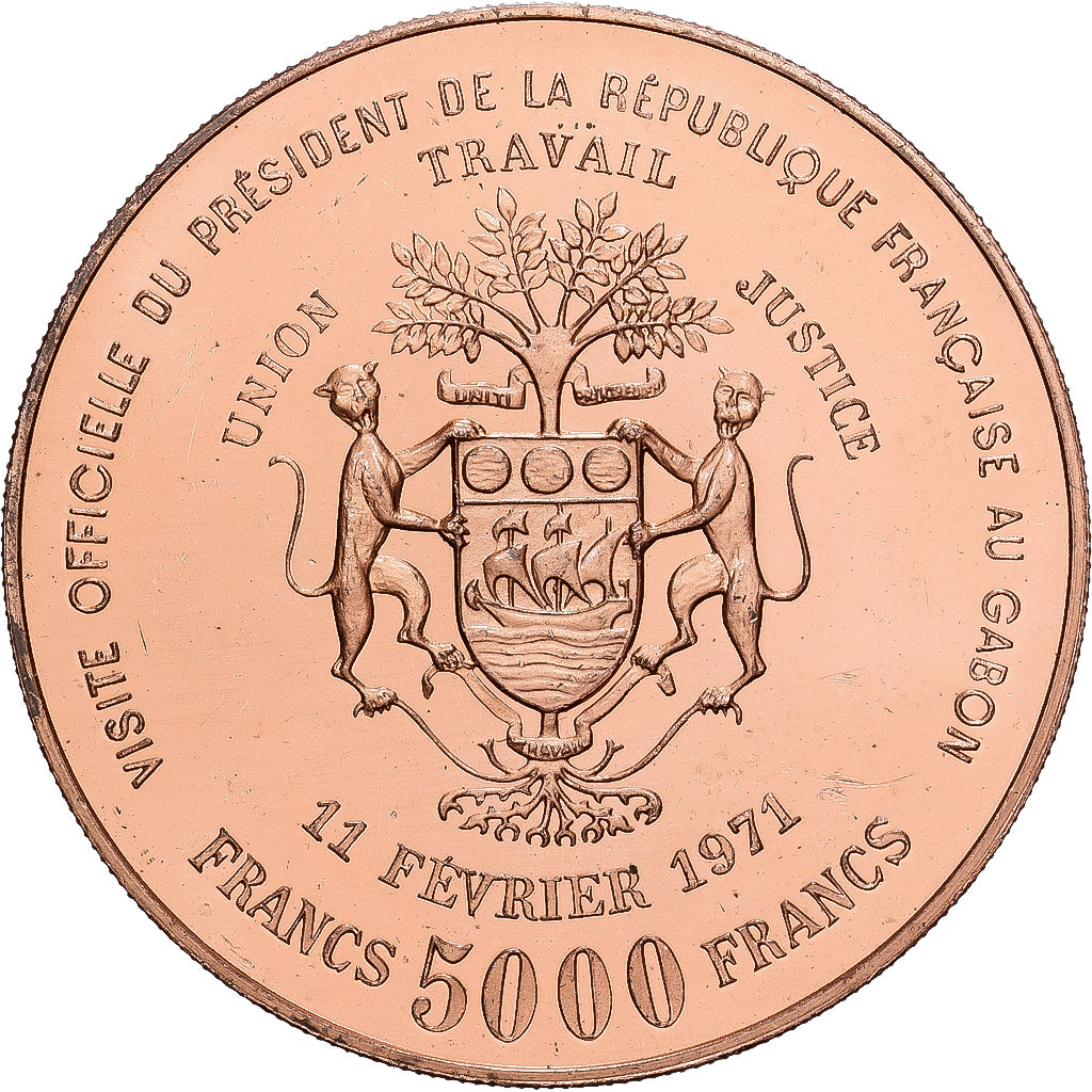 Gabão, 5000 Francs, 1971, Paris, ENSAIO, Cobre-Alumínio-Níquel, MS(60-62)