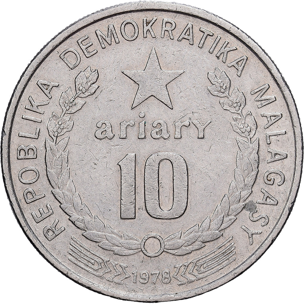 Madagascar, 10 Ariary, 1978, British Royal Mint, Níquel, MBC, KM:13