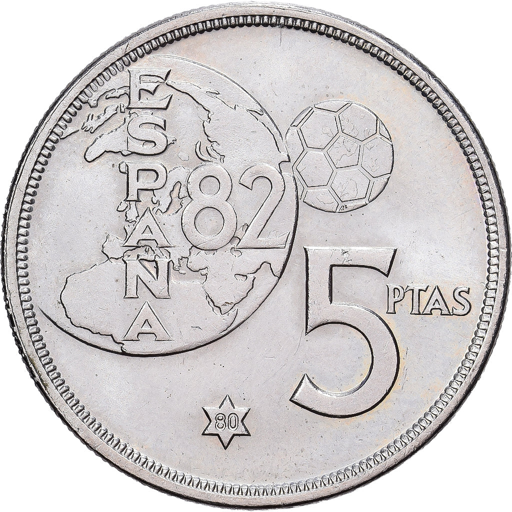 España, Juan Carlos I, 5 Pesetas, 1980, Cobre - níquel, MBC+, KM:817