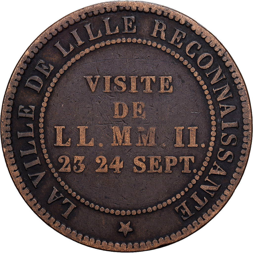 França, Token, Napoléon III, visite de la ville de Lille, 1853, VF(30-35)