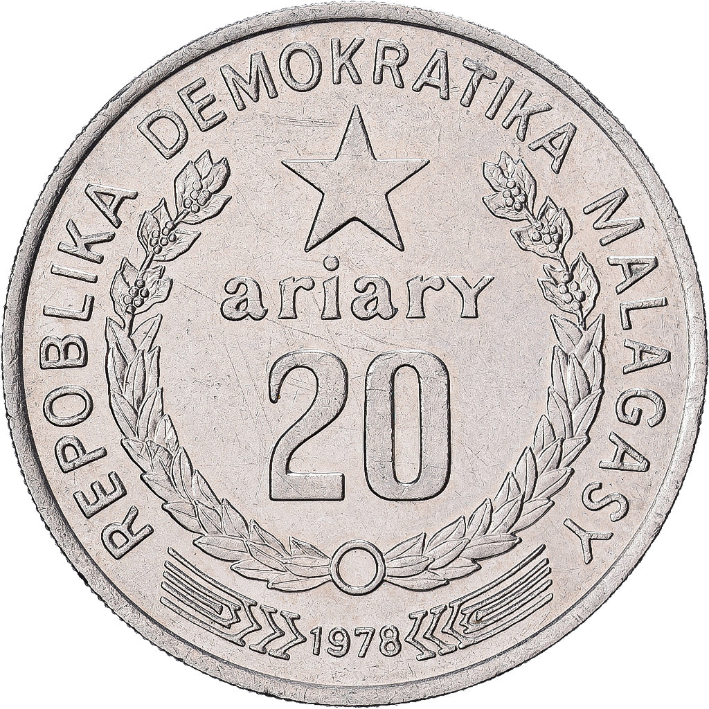 Madagascar, 20 Ariary, 1978, British Royal Mint, Níquel, MBC, KM:14