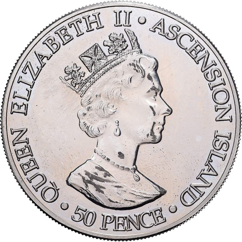 Isla Ascensión, 50 Pence, 2001, Cuproníquel, MBC+, KM:14