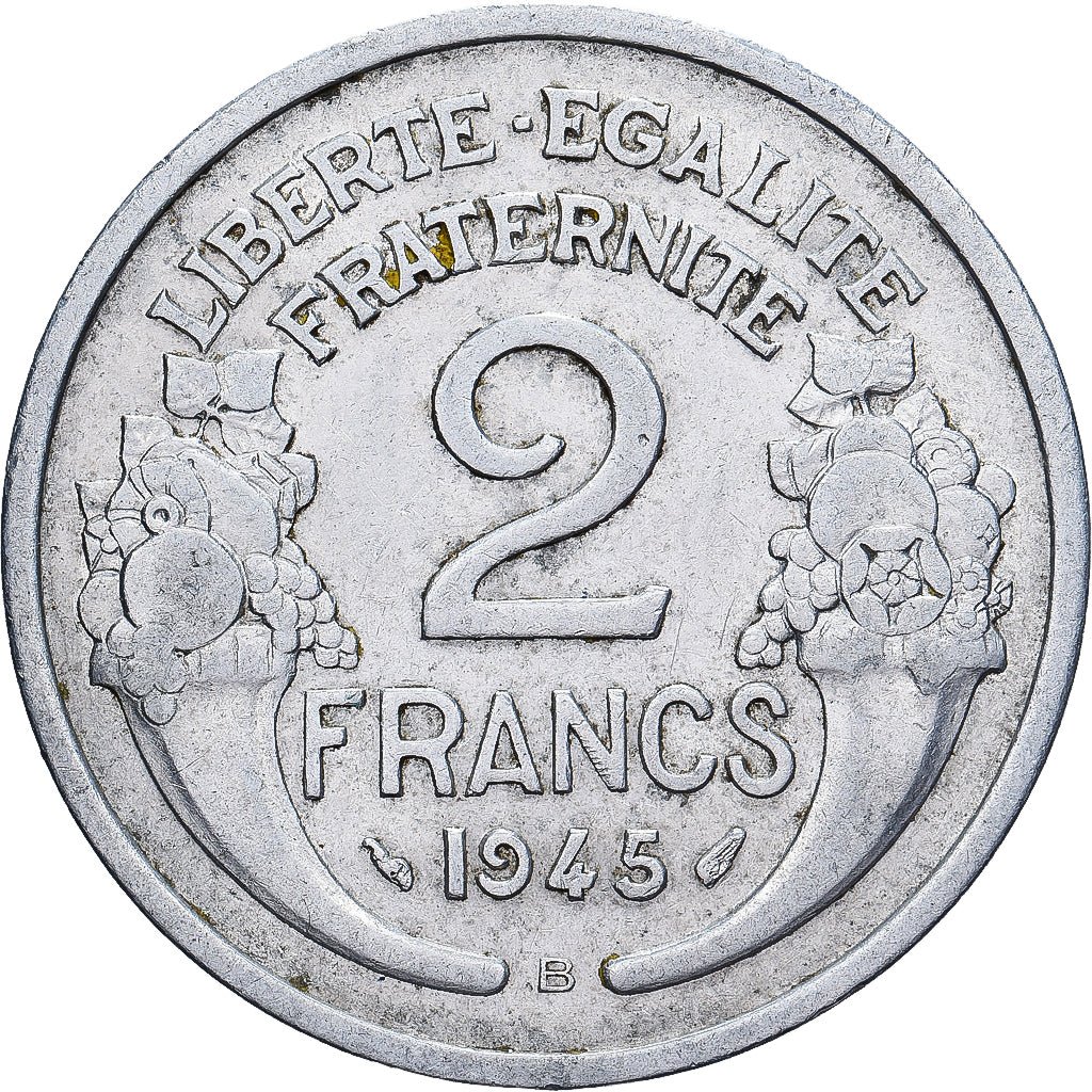 Frankreich, 2 Francs, Morlon, 1945, Beaumont - Le Roger, Aluminium, S+