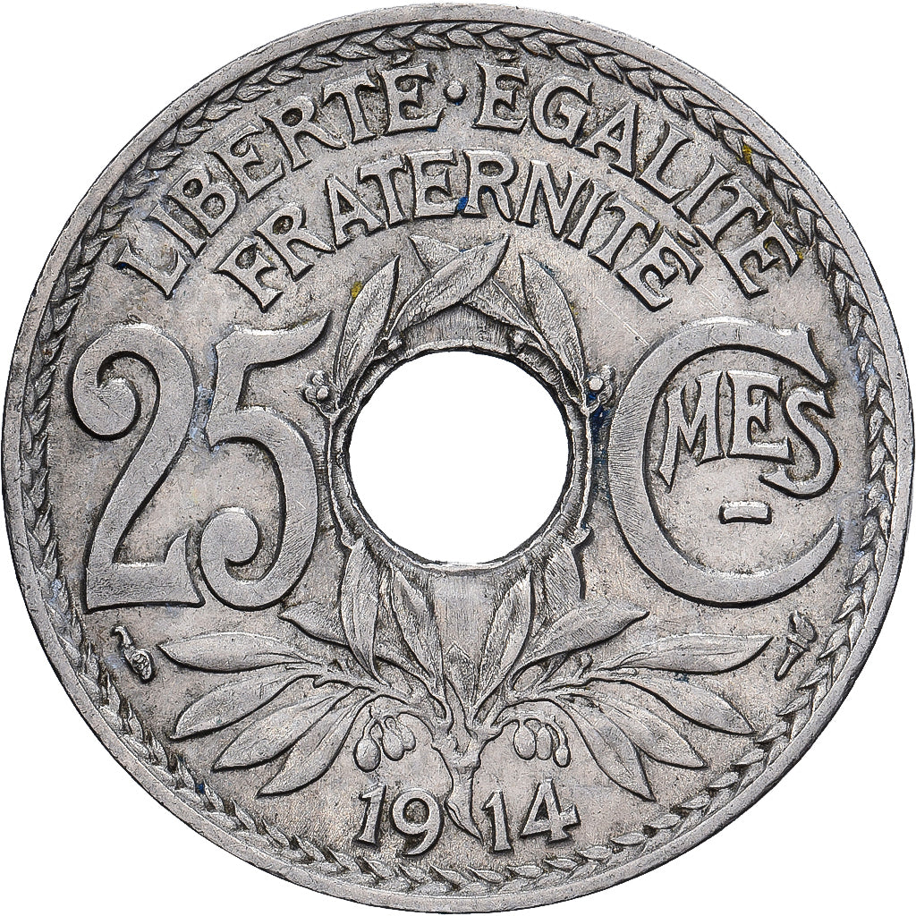 Francia, 25 Centimes, Lindauer, 1914, Níquel, MBC, Gadoury:379, KM:867