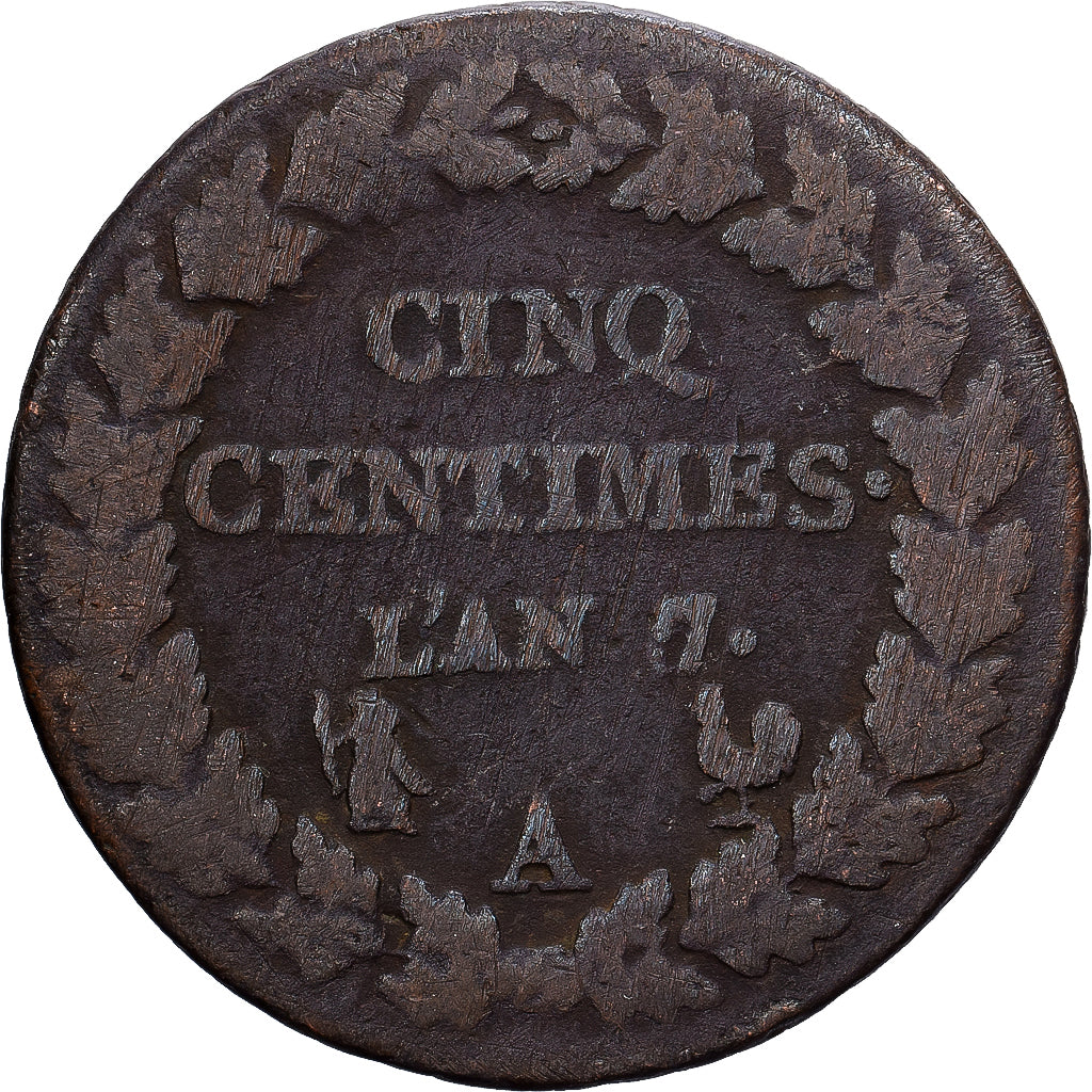 France, 5 Centimes, 1798, Paris, Cuivre, F(12-15), KM:640