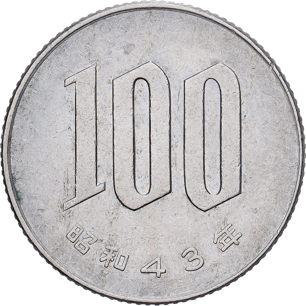 Japan, Hirohito, 100 Yen, Yr.43(1968), Cupro-nikkel, FR+, KM:82