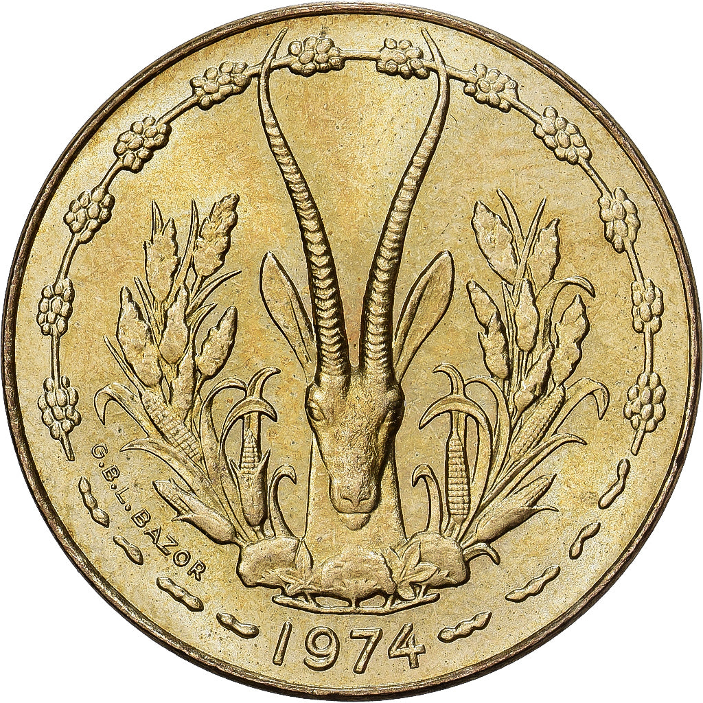 Stati dell'Africa occidentale, 10 Francs, 1974, Alluminio-nichel-bronzo, BB+
