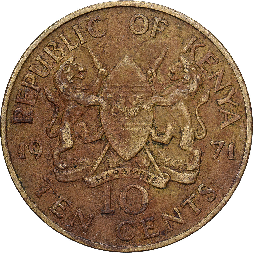 Kenia, 10 Cents, 1971, British Royal Mint, Nickel-brass, ZF, KM:18