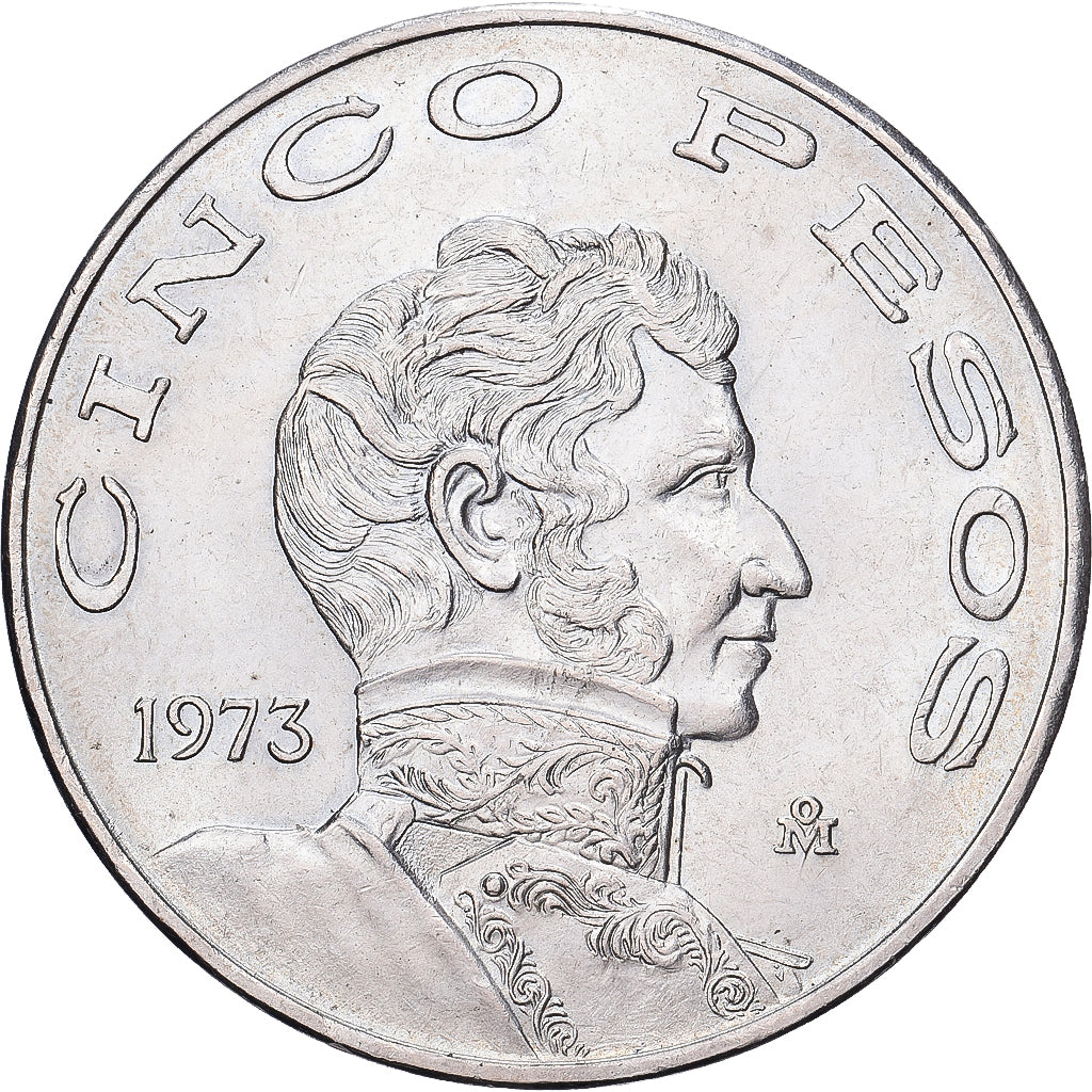 Messico, 5 Pesos, Vicente Guerrero, 1973, Mexico City, Rame-nichel, BB+, KM:472