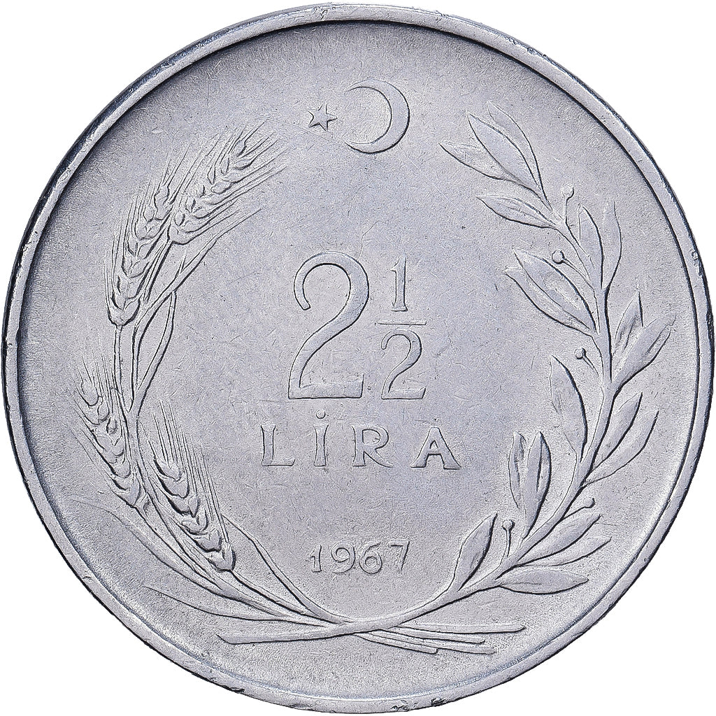 Turkey, 2-1/2 Lira, 1967, Istanbul, Stainless Steel, EF(40-45), KM:893.2