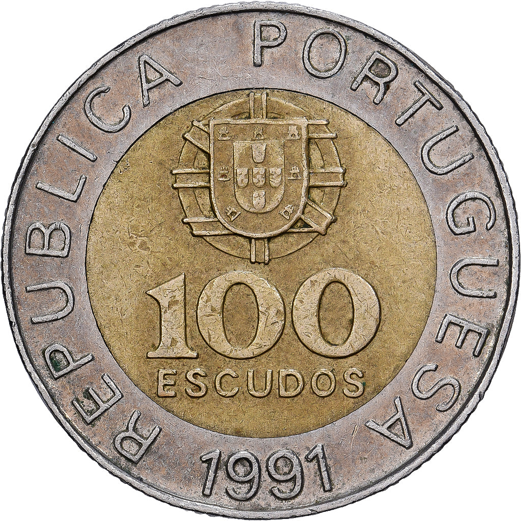 Portugal, 100 Escudos, 1991, Bimetaliczny, EF(40-45), KM:645.1