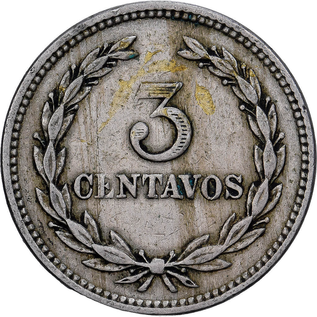 El Salvador, 3 Centavos, 1915, Heaton, Cobre - níquel, MBC, KM:107