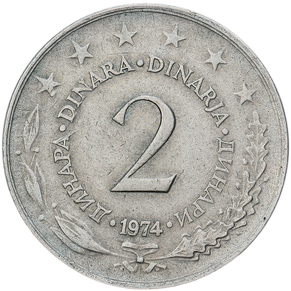 Yugoslavia, 2 Dinara, 1974, Belgrade, Níquel, MBC, KM:57