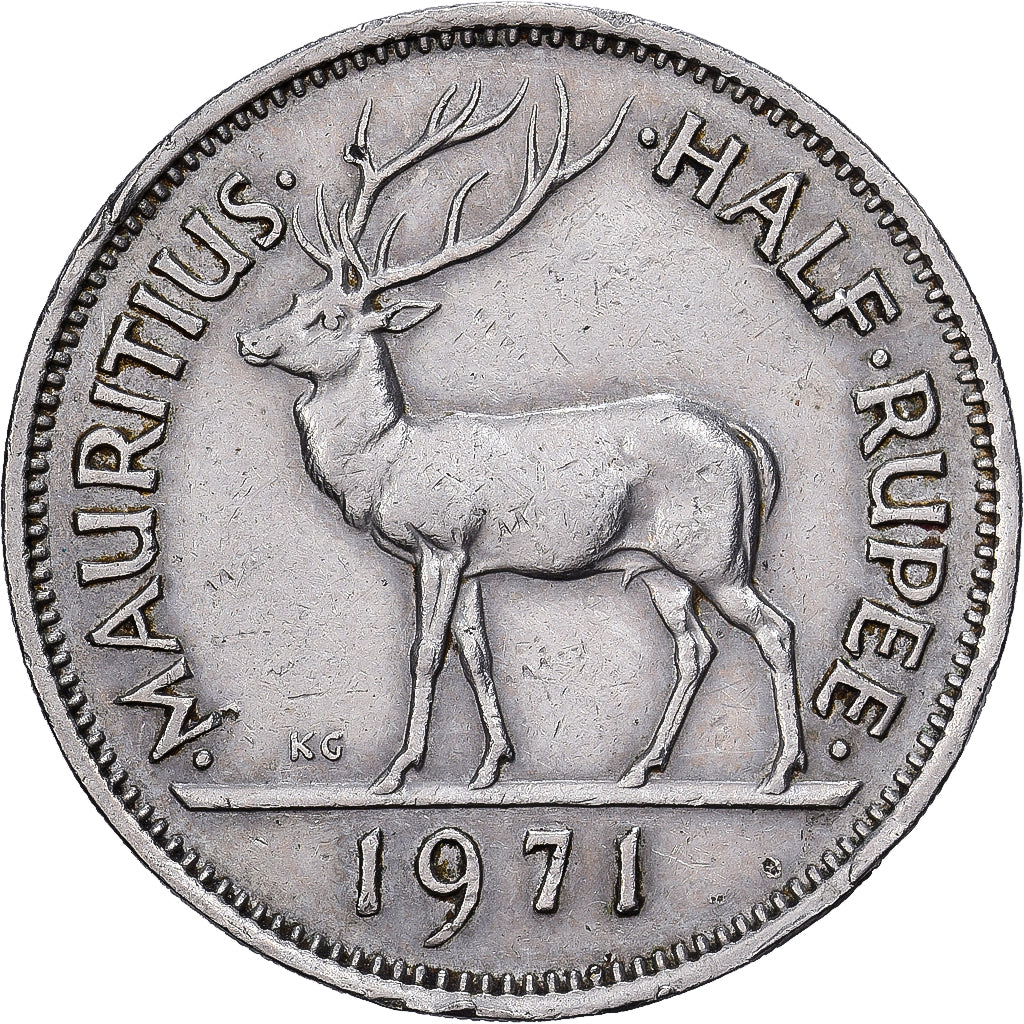 Maurícia, 1/2 Rupee, 1971, Royal Mint, Cobre-níquel, AU(50-53), KM:37