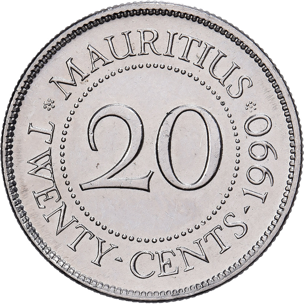 Mauritius, 20 Cents, 1990, Nickel platerowany stalą, AU(50-53), KM:53