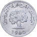 Moneta, Tunisia, 2 Millim, 1960, Paris, MB+, Alluminio, KM:281