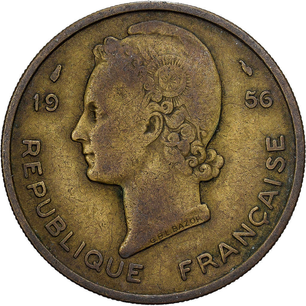 Africa occidentale francese, 25 Francs, 1956, Alluminio-bronzo, MB, KM:7