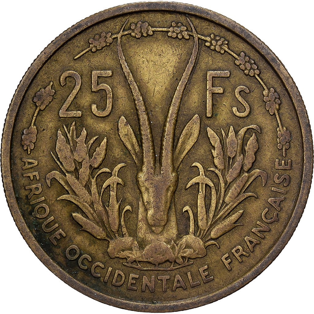 Africa occidentale francese, 25 Francs, 1956, Alluminio-bronzo, MB, KM:7