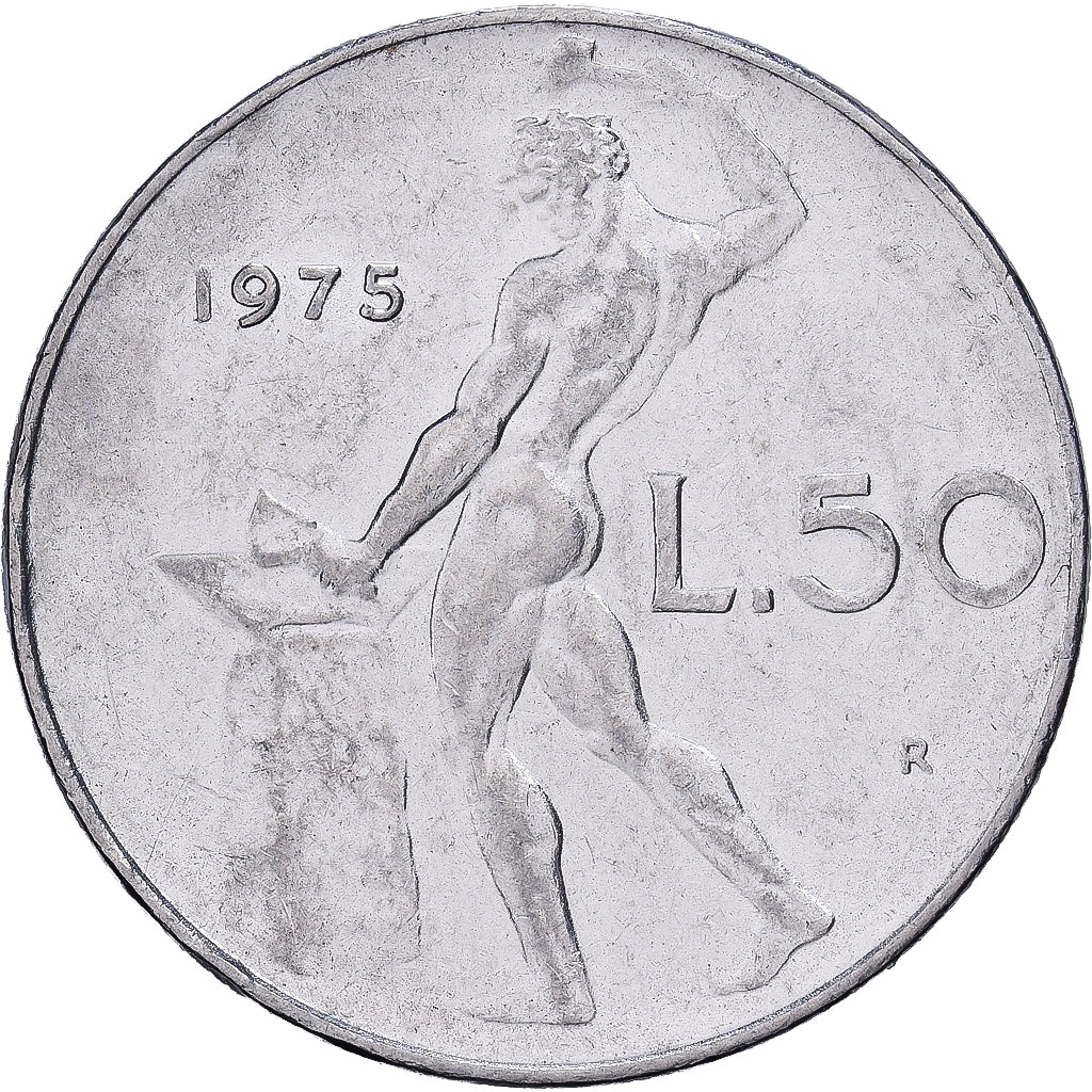 Italy, 50 Lire, 1975, Rome, Stainless Steel, EF(40-45), KM:95.1