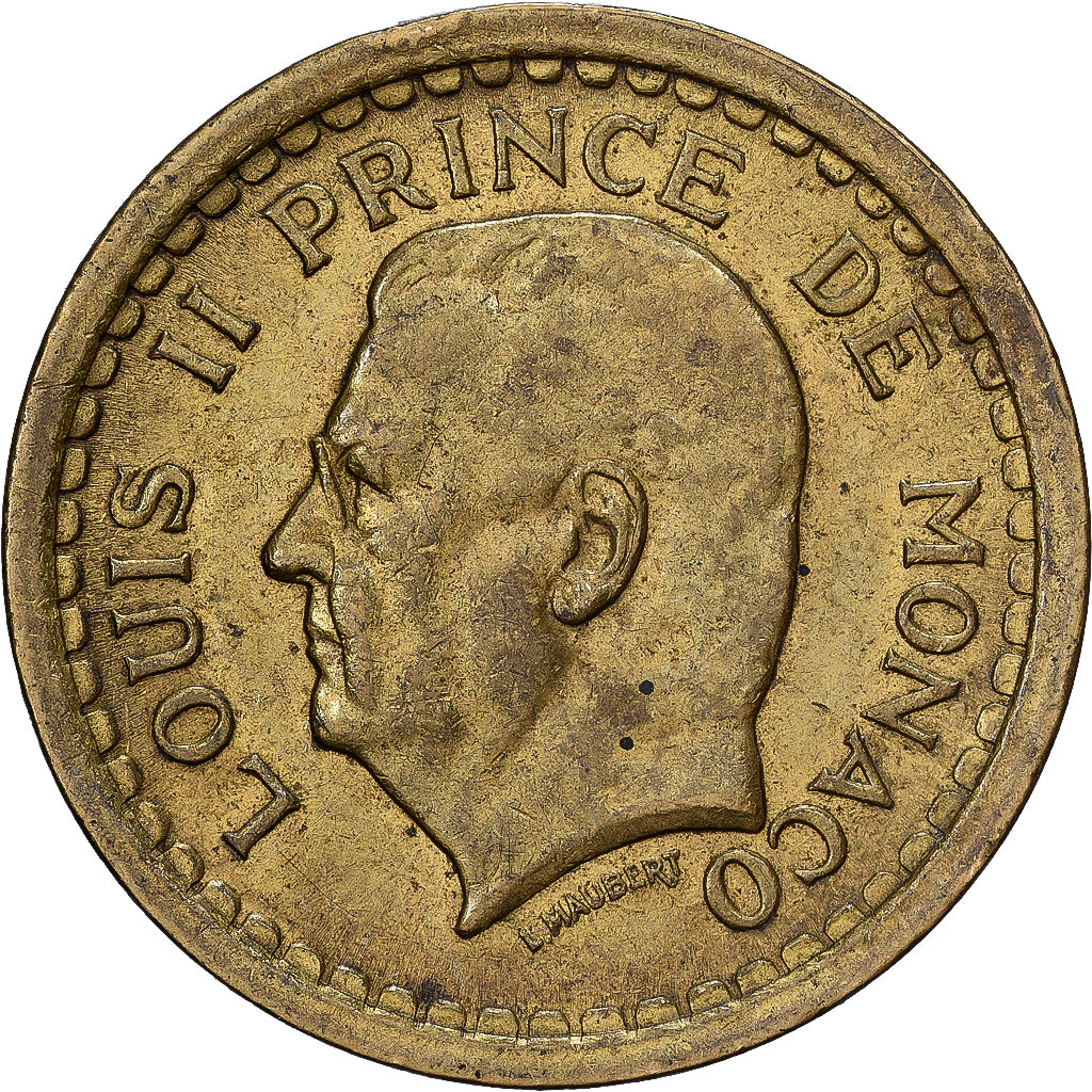 Monaco, Louis II, 2 Francs, 1945, Paris, Alluminio-bronzo, MB+, Gadoury:MC134