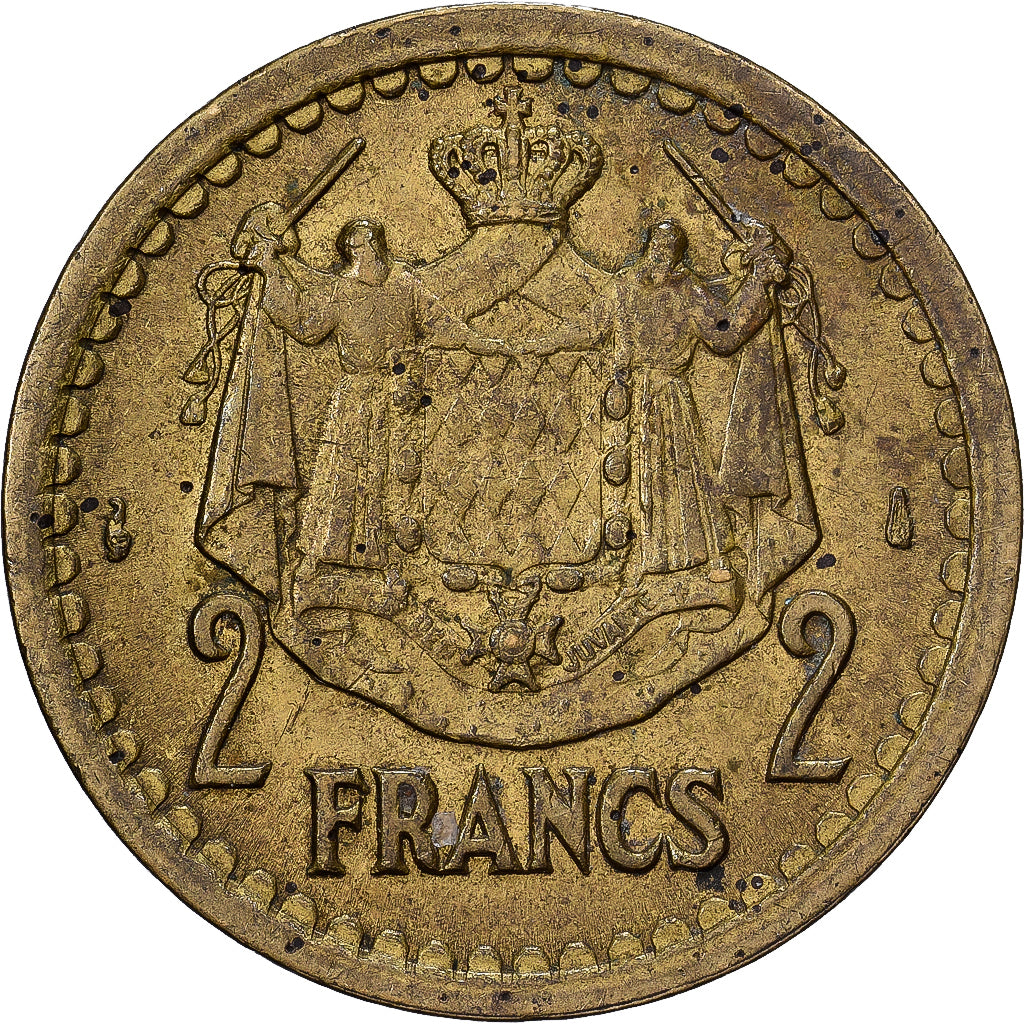 Monaco, Louis II, 2 Francs, 1945, Paris, Alluminio-bronzo, MB+, Gadoury:MC134