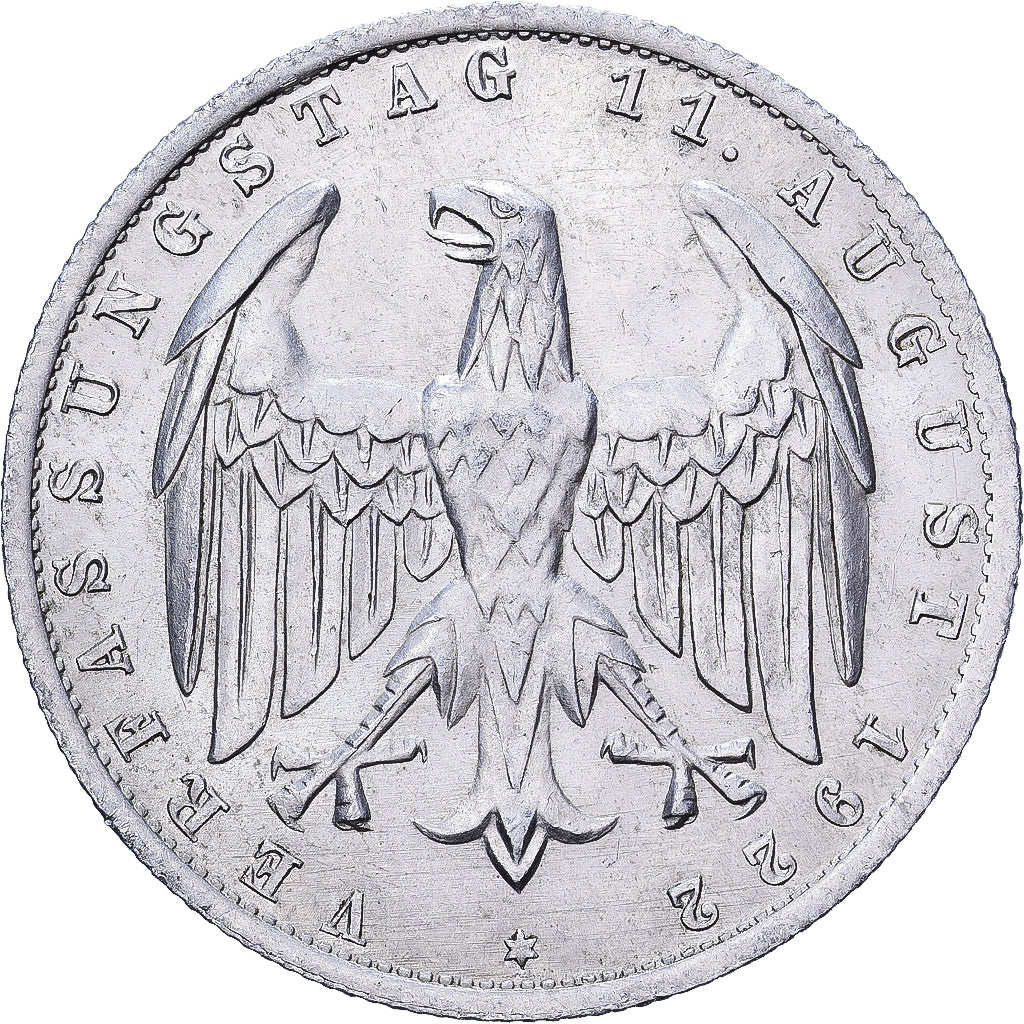 Duitsland, 3 Mark, Weimar Constitution, 1922, Hambourg, Aluminium, PR, KM:29
