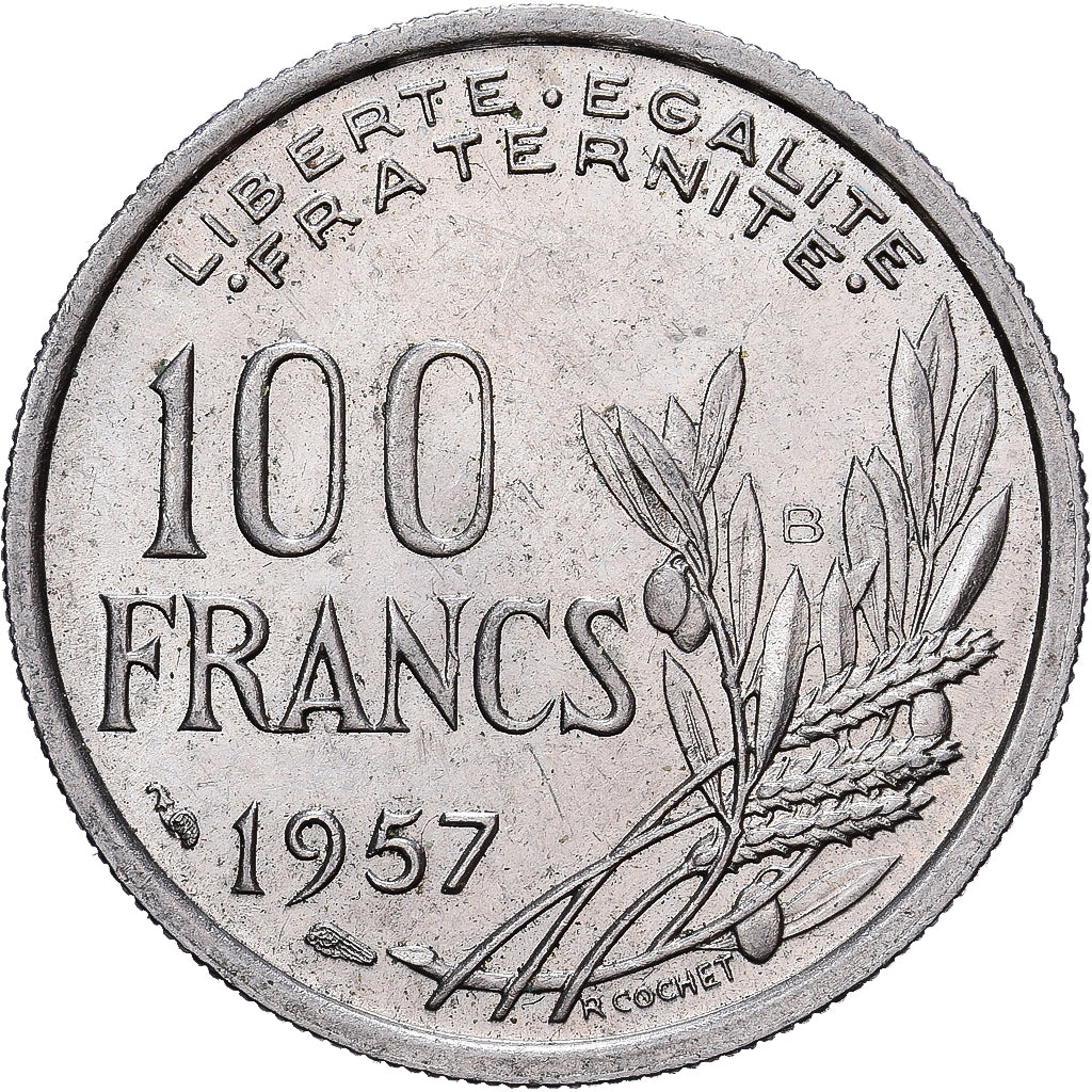 Frankrijk, 100 Francs, Cochet, 1957, Cupro-nikkel, ZF, Gadoury:897, KM:919.1