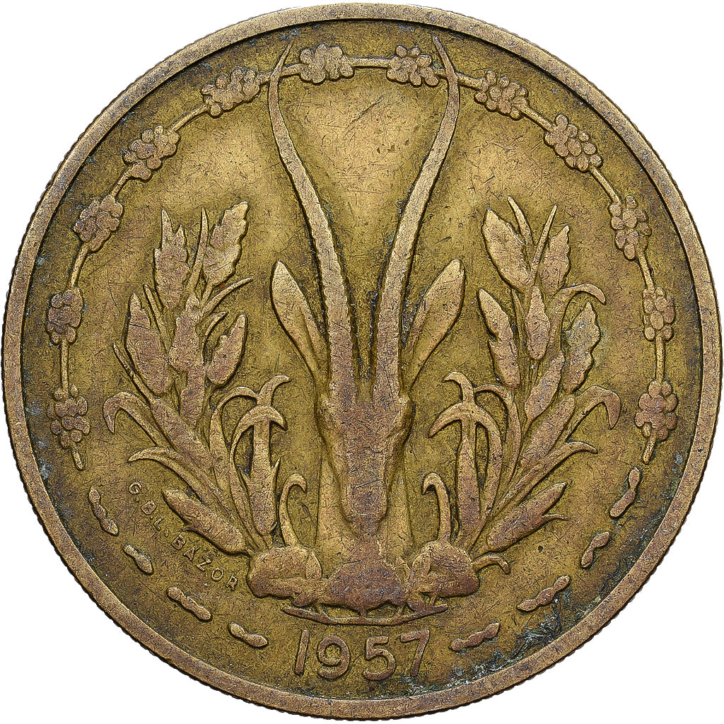 Frans West Afrika, 25 Francs, 1957, Aluminum-Bronze, FR+, KM:9