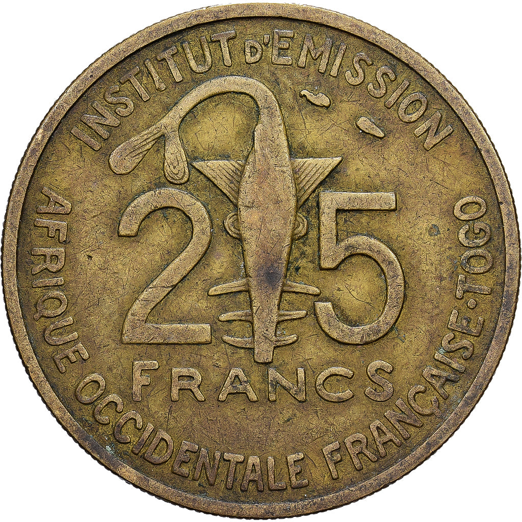 Frans West Afrika, 25 Francs, 1957, Aluminum-Bronze, FR+, KM:9