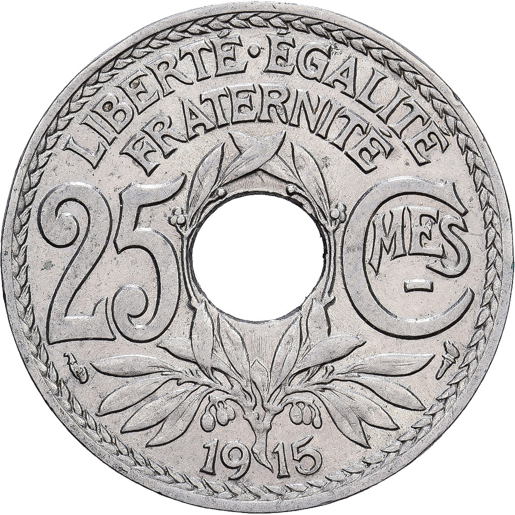 Francia, 25 Centimes, Lindauer, 1915, Paris, Níquel, MBC, Gadoury:379, KM:867