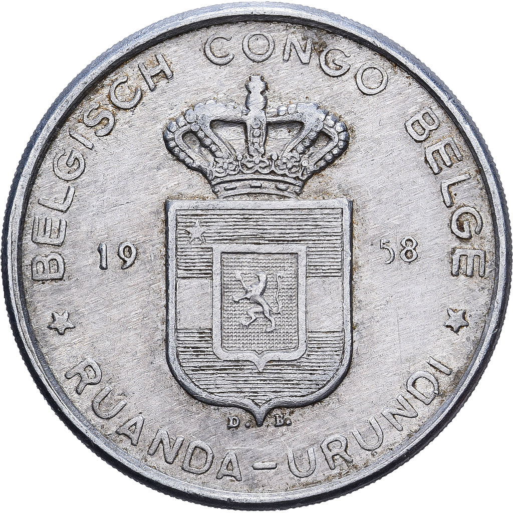 Belgian Congo, 5 Francs, 1958, Monnaie royale de Belgique, Aluminum, VF(30-35)