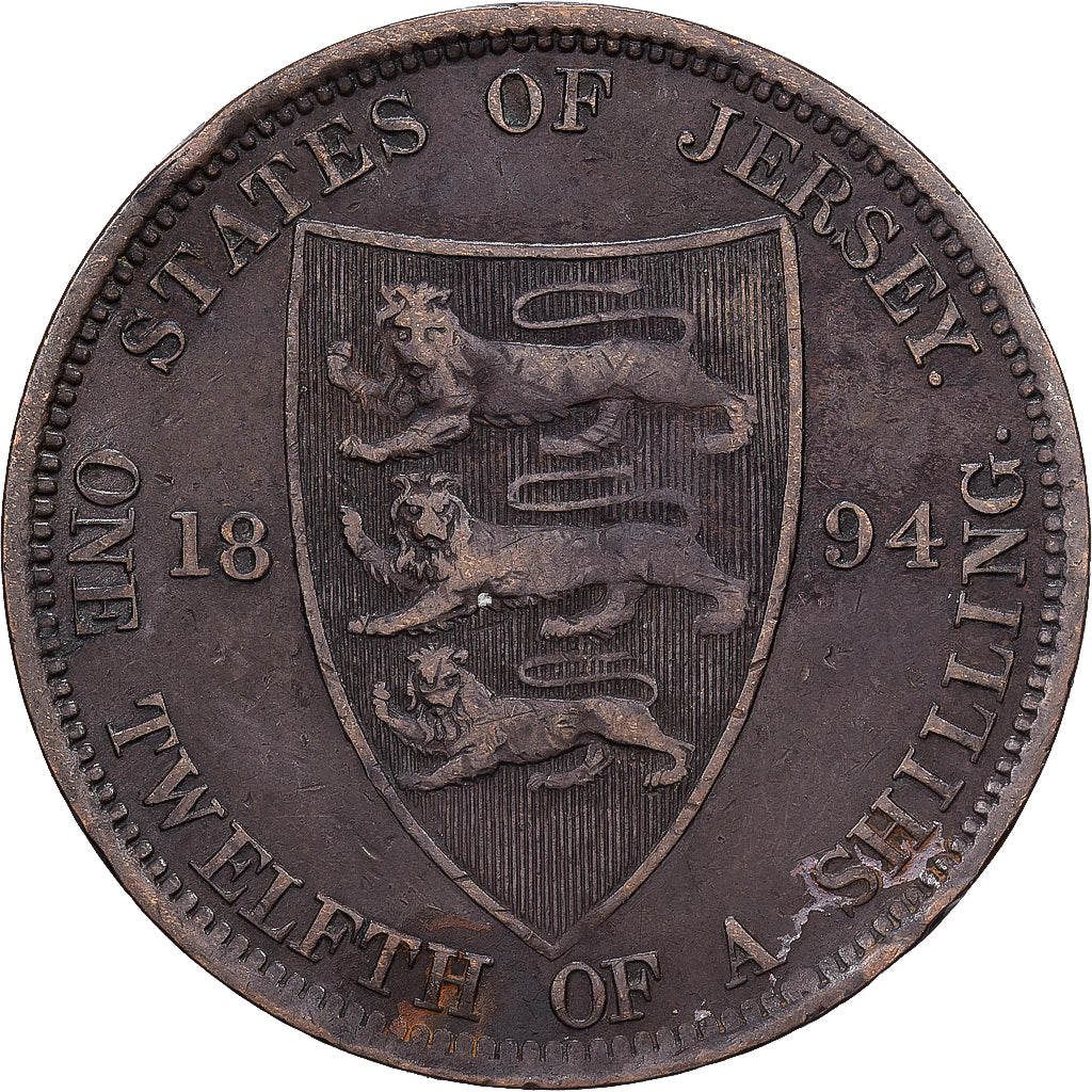 Jersey, Victoria, 1/12 Shilling, 1894, Bronze, SS, KM:8