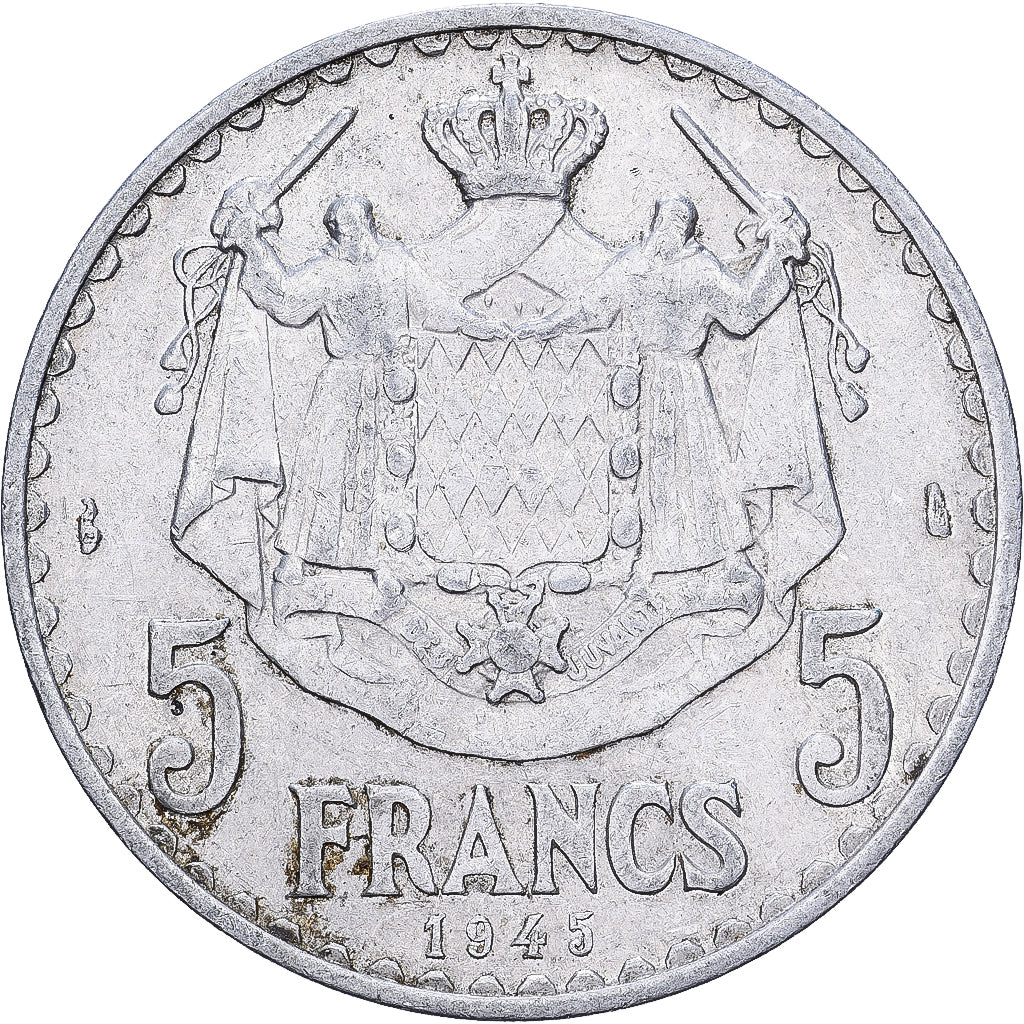 Monaco, Louis II, 5 Francs, 1945, Paris, Aluminum, VF(30-35), Gadoury:MC135