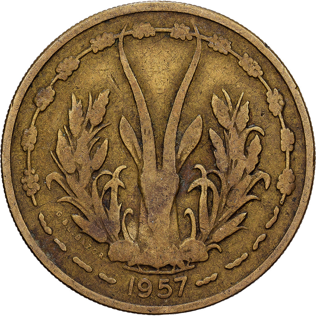 Francuska Afryka Zachodnia, 25 Francs, 1957, Aluminium-Brąz, EF(40-45), KM:9