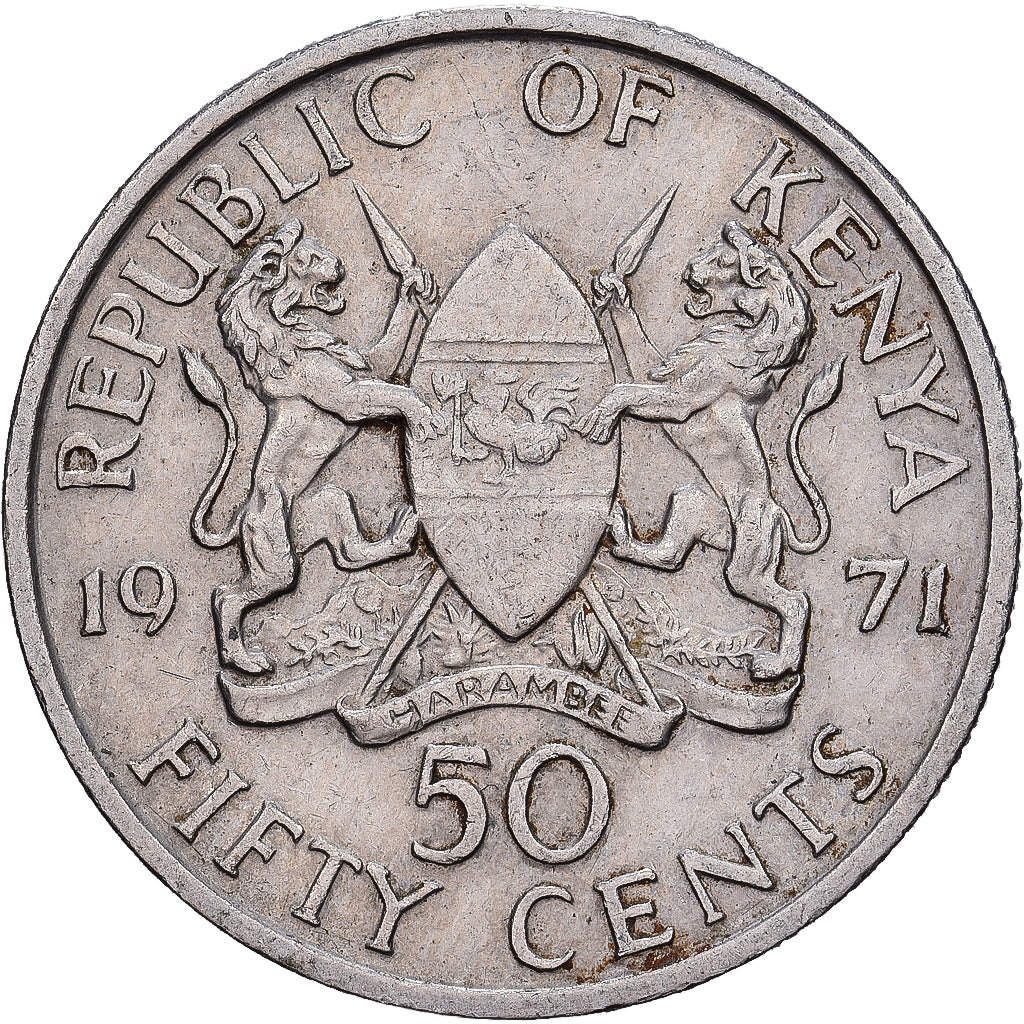 Coin, Kenya, 50 Cents, 1971, EF(40-45), Copper-nickel, KM:13