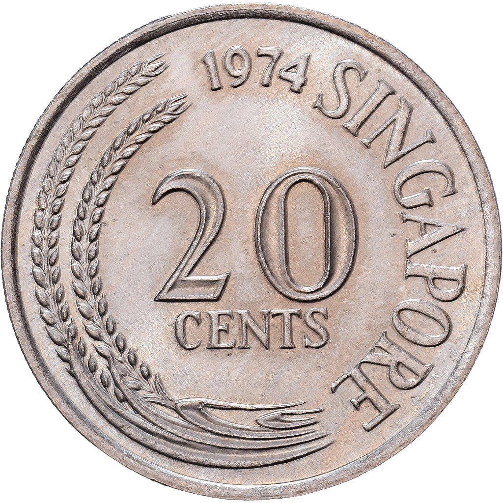 Coin, Singapore, 20 Cents, 1974, Singapore Mint, EF(40-45), Copper-nickel, KM:4