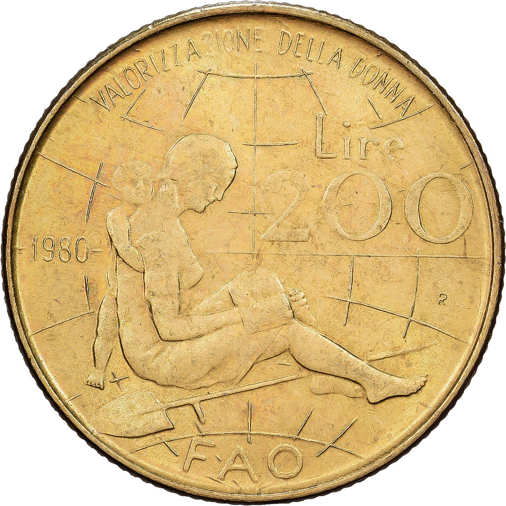 Italy, 200 Lire, 1980, Rome, Aluminum-Bronze, VF(30-35), KM:107