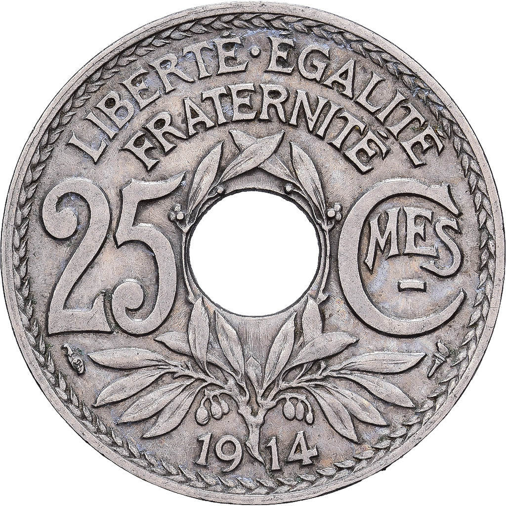 França, 25 Centimes, Lindauer, 1914, Níquel, AU(50-53), Le Franc:F.170, KM:867