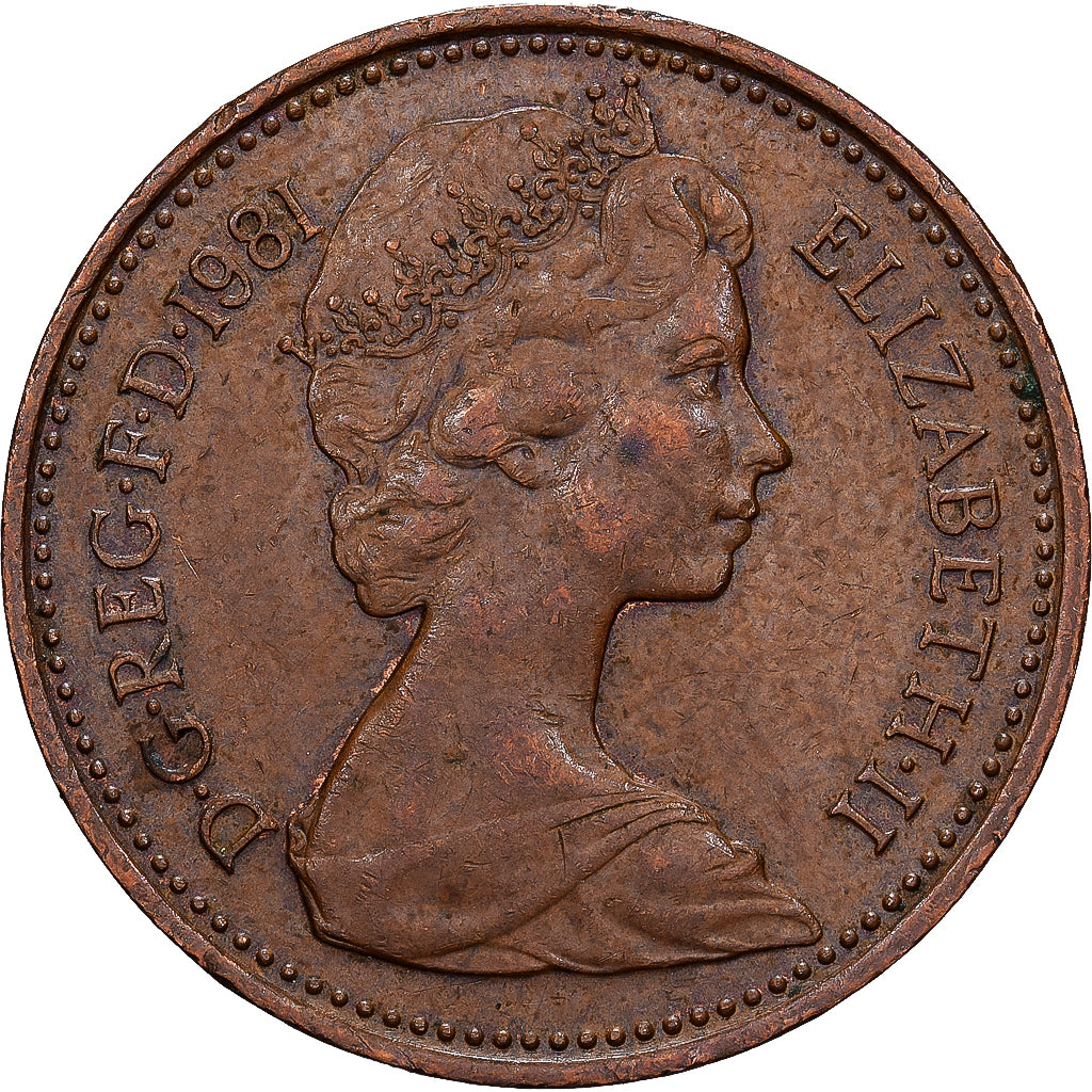Gran Bretaña, Elizabeth II, 1 New Penny, 1981, Bronce, BC+, KM:915